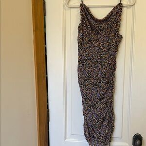 Astr the Label spaghetti strap Floral Dress - Black and Purple with cinching